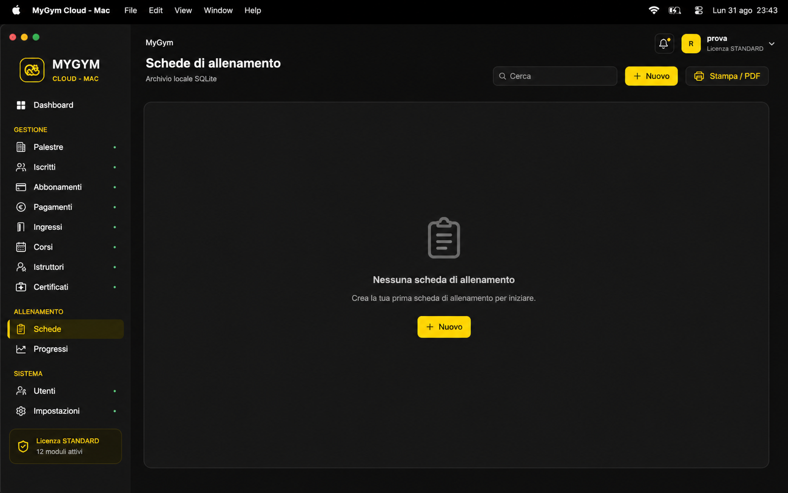 Dashboard MyGym Cloud